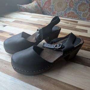 Lotta From Stockholm Black Leather Clog Heels